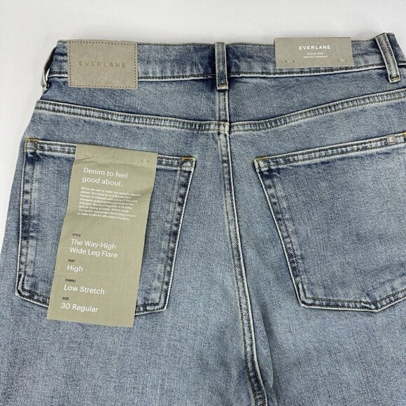 Everlane‎ Women's NWT Light Blue The Way-High Wide Leg Flare Jean W30/L29.25 - Picture 5 of 13
